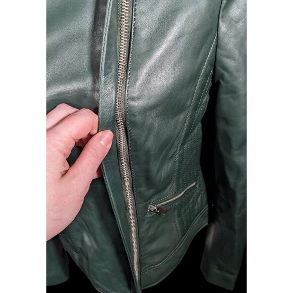 Corbani Green Quilted Shoulder Genuine Leather Moto Jacket Size Medium - Picture 5 of 13